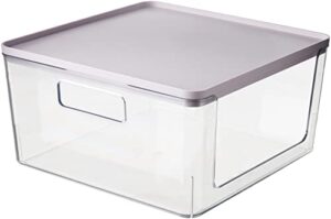 rosanna pansino x idesign recycled plastic open front kitchen storage bin with lid, clear bin/lavender sprinkles lid, 12” x 12” x 6”