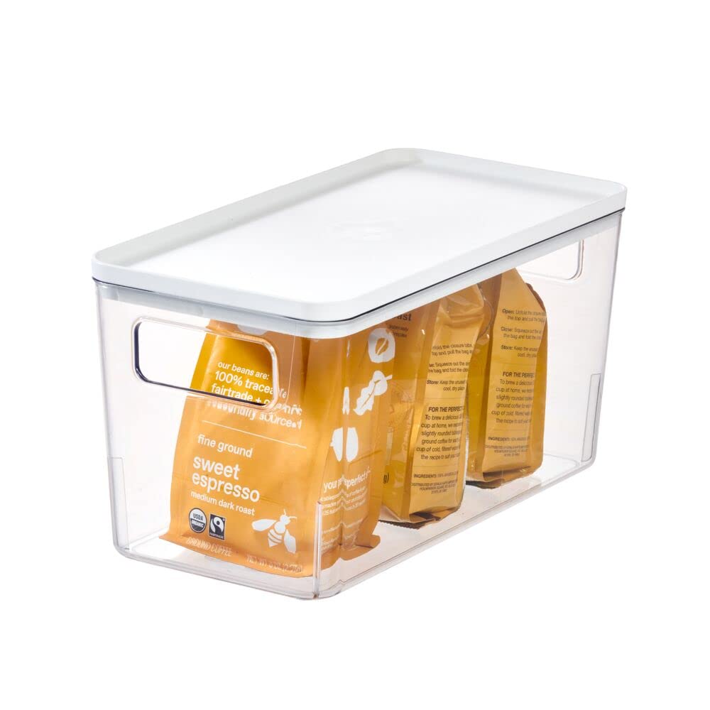 Rosanna Pansino x iDesign Recycled Plastic Kitchen Storage Bin with Lid, Clear Bin/Marshmallow Lid, 6” x 12” x 6”