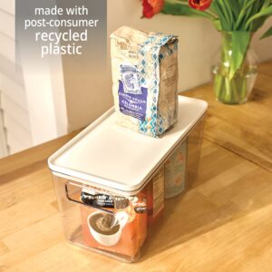 Rosanna Pansino x iDesign Recycled Plastic Kitchen Storage Bin with Lid, Clear Bin/Marshmallow Lid, 6” x 12” x 6”