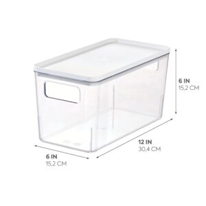 Rosanna Pansino x iDesign Recycled Plastic Kitchen Storage Bin with Lid, Clear Bin/Marshmallow Lid, 6” x 12” x 6”