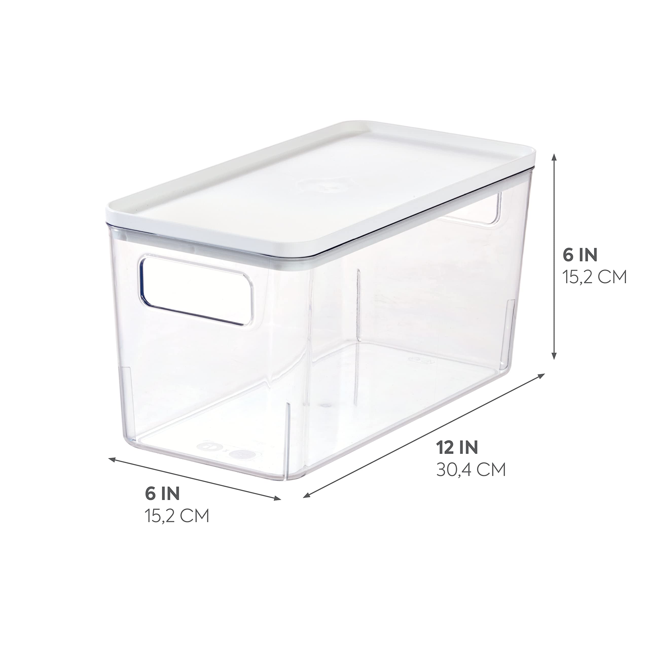 Rosanna Pansino x iDesign Recycled Plastic Kitchen Storage Bin with Lid, Clear Bin/Marshmallow Lid, 6” x 12” x 6”