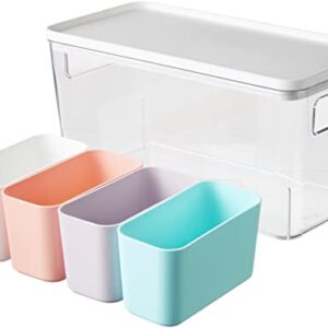 Rosanna Pansino x iDesign Recycled Plastic Kitchen Storage Bins, Includes 1 Large Bin with Lid and 4 Small Bins, Multicolored Bins/Marshmallow Lid, 6” x 12” x 6”