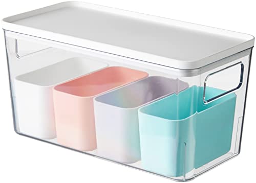 Rosanna Pansino x iDesign Recycled Plastic Kitchen Storage Bins, Includes 1 Large Bin with Lid and 4 Small Bins, Multicolored Bins/Marshmallow Lid, 6” x 12” x 6”