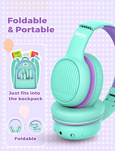 gorsun Premium Kids Headphones with 85/94dB Volume Limited, Wireless Headphones for Kids for School, Kids Bluetooth Headphones Over Ear with Built-in Microphone, Wired/Wireless, Adjustable (Green)