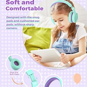 gorsun Premium Kids Headphones with 85/94dB Volume Limited, Wireless Headphones for Kids for School, Kids Bluetooth Headphones Over Ear with Built-in Microphone, Wired/Wireless, Adjustable (Green)