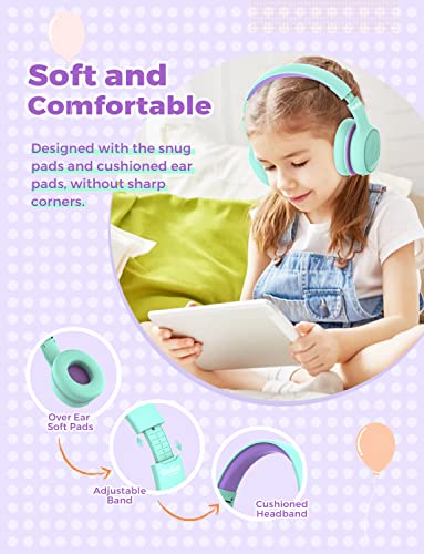 gorsun Premium Kids Headphones with 85/94dB Volume Limited, Wireless Headphones for Kids for School, Kids Bluetooth Headphones Over Ear with Built-in Microphone, Wired/Wireless, Adjustable (Green)