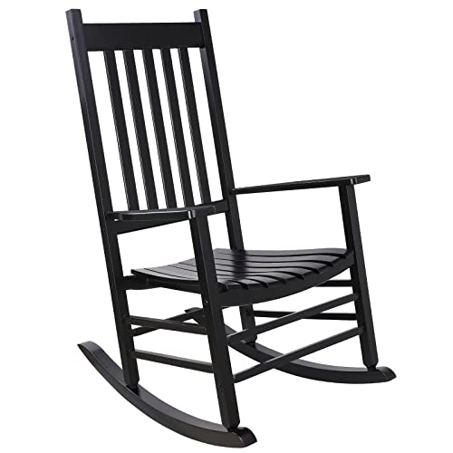 MAMIZO Wooden Rocking Chair Outdoor with High Back,Indoor, Oversized, Easy to Assemble for Garden,Lawn, Balcony, Backyard,Porch,Wooden Porch Rocker