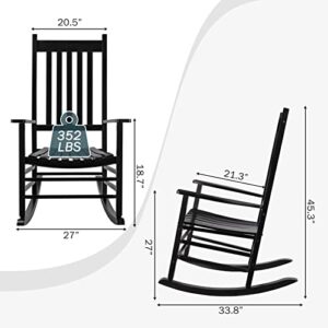 MAMIZO Wooden Rocking Chair Outdoor with High Back,Indoor, Oversized, Easy to Assemble for Garden,Lawn, Balcony, Backyard,Porch,Wooden Porch Rocker