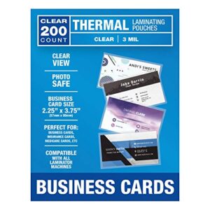 integrity business card size thermal laminating pouches, 3 mil thickness, 2.25 x 3.75 inch, acid free, compatible with all brands of thermal laminators, 200 pack