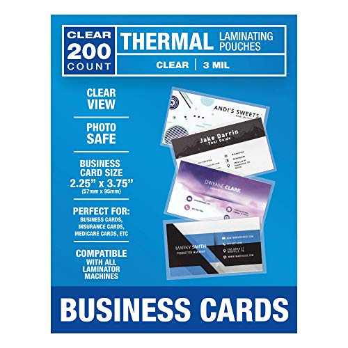 Integrity Business Card Size Thermal Laminating Pouches, 3 Mil Thickness, 2.25 x 3.75 inch, Acid Free, Compatible with All Brands of Thermal Laminators, 200 Pack