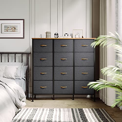YITAHOME Bedroom Dressers with Drawers - Fabric Dresser for Closet, 12 Drawer Fabric Dresser, Living Room, Hallway, Closets & Nursery - Sturdy Steel Frame, Wooden Top & Easy Pull Fabric Bins
