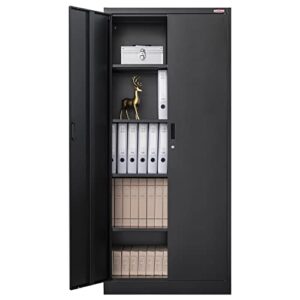 besfur metal storage cabinet 71-inch tall, large garage locker with adjustable shelves & locking doors, steel file cabinet for office, pantry, home (black)