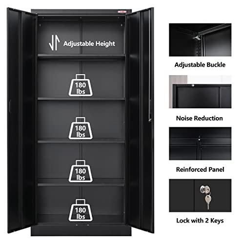 BESFUR Metal Storage Cabinet 71-inch Tall, Large Garage Locker with Adjustable Shelves & Locking Doors, Steel File Cabinet for Office, Pantry, Home (Black)