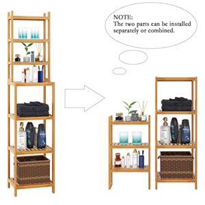 SOMY 7-Tier Bamboo Bathroom Shelf, Free Standing Storage Organizer Rack, Multifunctional Wood Corner Shelf Standing Rack Units for Living Room, Bathroom, Kitchen, Natural, 14L*11W*63H in