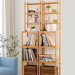 SOMY 7-Tier Bamboo Bathroom Shelf, Free Standing Storage Organizer Rack, Multifunctional Wood Corner Shelf Standing Rack Units for Living Room, Bathroom, Kitchen, Natural, 14L*11W*63H in