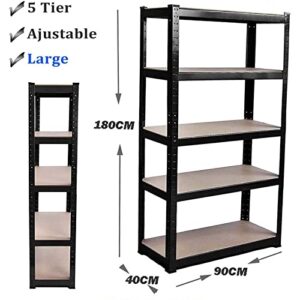 5-Shelf Adjustable Heavy Duty Storage Shelving Unit, Metal Steel Shelf Rack for Kitchen Garage Pantry Organization, Black (40 x 90 x 180cm)