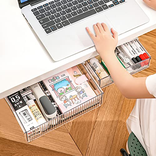 TooCust 2 Pack Under Desk Drawer Slide Out, Large & Medium, Stick On Desk Drawer Under Desk Storage, Under Desk Organizer Hidden Under Table Drawer for Home Office School Organization and Storage