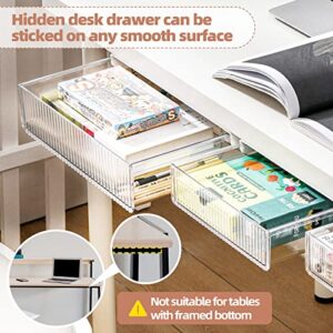 TooCust 2 Pack Under Desk Drawer Slide Out, Large & Medium, Stick On Desk Drawer Under Desk Storage, Under Desk Organizer Hidden Under Table Drawer for Home Office School Organization and Storage