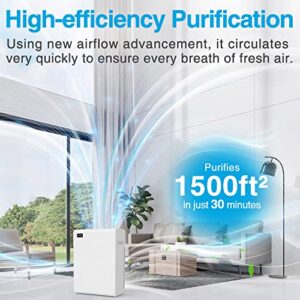 Air Purifiers for Home Large Room up to 1500ft², H13 HEPA Air Filter for Pets Hair Dander Smoke Pollen Dust, Ozone Free, Portable Air Purifiers for Bedroom Office Living Room, E-300L, White