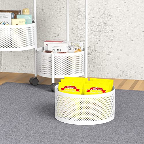 Rotating Storage Shelves Rack for Kitchen, 4-Tier Multi Layer Removable Basket Shelf Organizer on Rolling Wheels for Fruit Vegetable Grocery Corns Potato Onion (4-Tier , White)