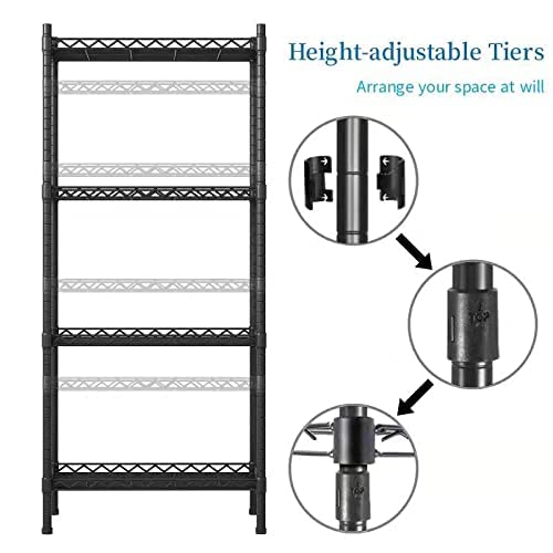 4-Shelf Adjustable Shelves Metal Storage Rack Adjustable Metal Storage Shelving Heavy Duty Storage Shelving (Black)