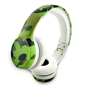 yusonic kids headphones with graphic design, two audio port for sharing,85 db toddler headphones for kids with mic boys girls baby children toddlers school travel use (camo green)