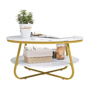 elephance modern round coffee table with storage, 35.4 inch faux marble coffee table with strong metal gold frame for living room, dining room
