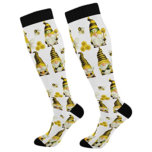 Fisyme Cute Gnomes Bee Socks for Women Men, Warm Comfort Athletic Crew Running Hiking Cycling Compression Socks 1 pieces