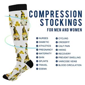 Fisyme Cute Gnomes Bee Socks for Women Men, Warm Comfort Athletic Crew Running Hiking Cycling Compression Socks 1 pieces