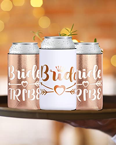 Bachelorette Party Decorations-1 White Bride Wedding Can Cooler and 10 Rose Gold Bride Tribe Can Coolers Bachelorette Party Supplies for Wedding,Bridal Shower Party, Bride Tribe Gifts (11pcs)