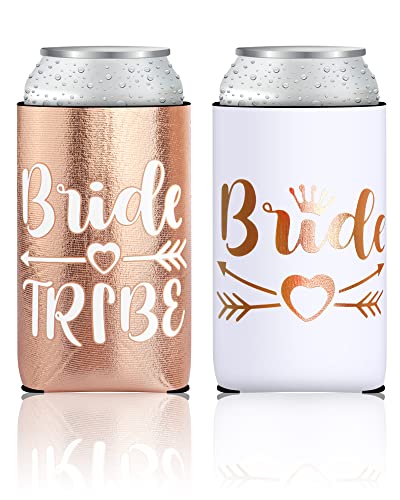 Bachelorette Party Decorations-1 White Bride Wedding Can Cooler and 10 Rose Gold Bride Tribe Can Coolers Bachelorette Party Supplies for Wedding,Bridal Shower Party, Bride Tribe Gifts (11pcs)