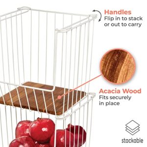 iDesign The Ría Safford Collection Open Front Wire Basket with Acacia Wood, 12" x 12" x 12"