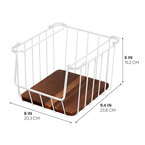 iDesign The Ría Safford Collection Open Front Wire Basket with Acacia Wood, 10" x 8" x 6"