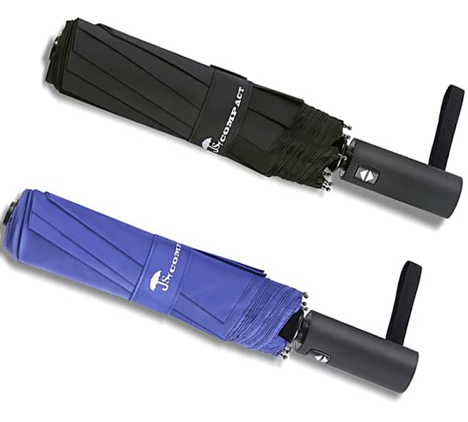 SY COMPACT Travel Umbrella 2 PACKS Automatic Windproof Folding Compact Umbrellas (Black + Blue)