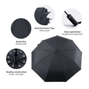 SY COMPACT Travel Umbrella 2 PACKS Automatic Windproof Folding Compact Umbrellas (Black + Blue)