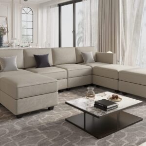 Belffin Modular Sectional Sofa U Shaped Sectional Couch with Reversible Chaises Velvet Modular Sofa with Storage Seat Grey