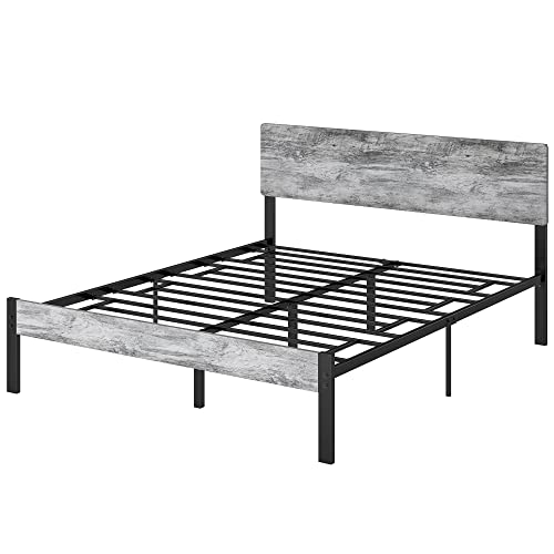 LIKIMIO Full Size Bed Frame, Metal Bed Frame Full with Headboard and Strong Steel Slat Support, Easy Assembly, No Box Spring Needed, Industrial Gray