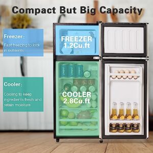 Anukis Compact Refrigerator 4.0 Cu Ft 2 Door Mini Fridge with Freezer For Apartment, Dorm, Office, Family, Basement, Garage, Silver