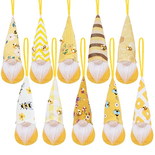 Lerrio & Bifeen 10PCS Bee Day Gnome Ornaments Set, Bee Day Home Decorations Accessories, Swedish Elf Hanging Velvet Gnomes Plush Ornament Spring Decor