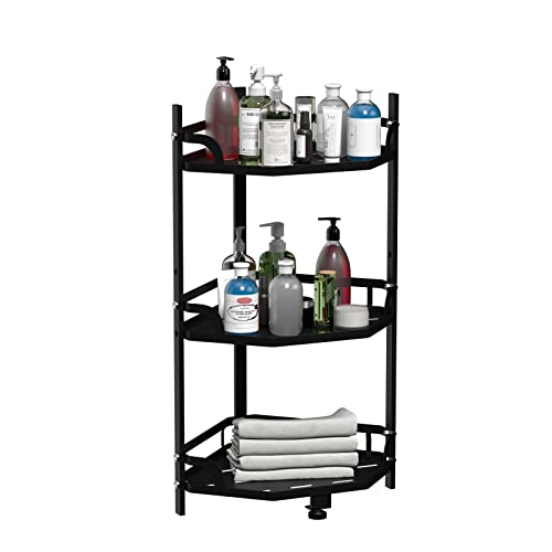 WTZ Corner Shlef, 3-Tier Corner Shelf, Metal Frame Multipurpose Storage Cabinet Organizer Rack Stand, Standing Shelving Unit, Plant Stand for Living Room/Bedroom/Kitchen/Bathroom/Entryway, Black