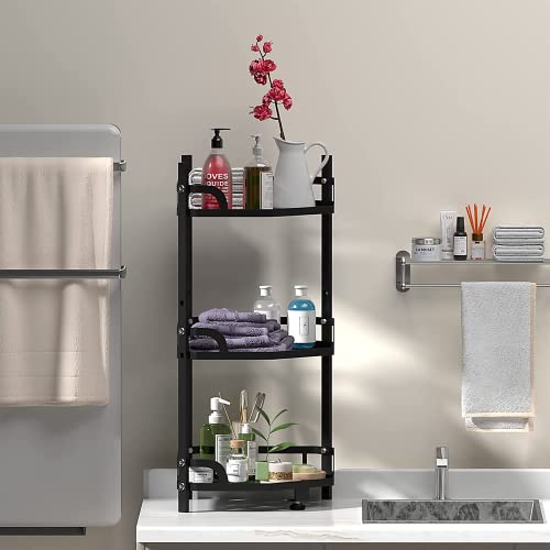 WTZ Corner Shlef, 3-Tier Corner Shelf, Metal Frame Multipurpose Storage Cabinet Organizer Rack Stand, Standing Shelving Unit, Plant Stand for Living Room/Bedroom/Kitchen/Bathroom/Entryway, Black