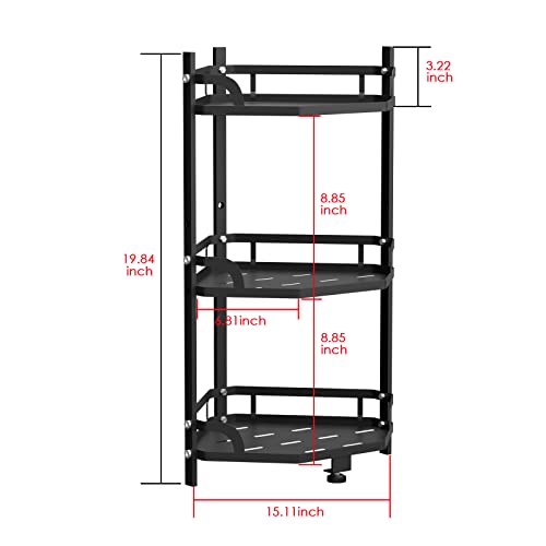 WTZ Corner Shlef, 3-Tier Corner Shelf, Metal Frame Multipurpose Storage Cabinet Organizer Rack Stand, Standing Shelving Unit, Plant Stand for Living Room/Bedroom/Kitchen/Bathroom/Entryway, Black