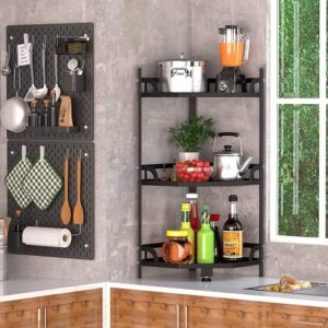 WTZ Corner Shlef, 3-Tier Corner Shelf, Metal Frame Multipurpose Storage Cabinet Organizer Rack Stand, Standing Shelving Unit, Plant Stand for Living Room/Bedroom/Kitchen/Bathroom/Entryway, Black