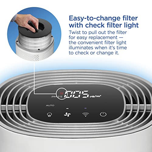 Clorox Smart Air Purifiers for Home, True HEPA Filter, Works with Alexa, Medium Rooms up to 1,000 Sq Ft, Removes 99.9% of Viruses, Wildfire Smoke, Mold, Allergies, Dust, AUTO Mode, Whisper Quiet