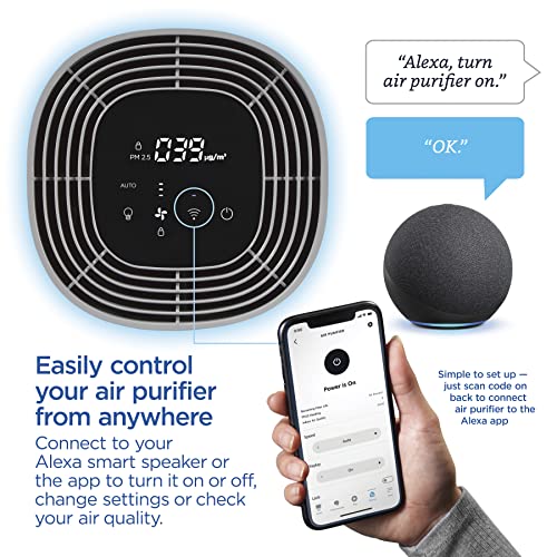 Clorox Smart Air Purifiers for Home, True HEPA Filter, Works with Alexa, Medium Rooms up to 1,000 Sq Ft, Removes 99.9% of Viruses, Wildfire Smoke, Mold, Allergies, Dust, AUTO Mode, Whisper Quiet