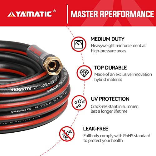 YAMATIC Medium Duty Garden Hose 25 ft, 300psi All-Weather Water Hose, 5/8 inch Outdoor Hose with Solid Brass Connector for Home Watering Needs