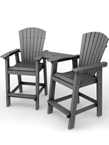 kingyes balcony chair tall adirondack chair set of 2 outdoor adirondack barstools with connecting tray - patio stools weather resistant for deck balcony pool backyard, gray