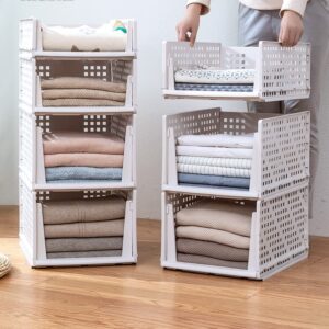 ASHILY Foldable Stackable Wardrobe Storage Shelf Box Containers, Multifunctional Drawer Organizer with Sliding Rails, Folding Clothes Baskets for Closet, Under Sink, Tabletop(S-13.39x17.13x5.12 in)