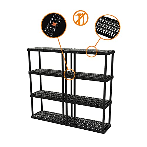 Gracious Living 4 Shelf Knect-A-Shelf Ventilated Heavy Duty Storage Unit 36 x 18 x 54.5 Organizer System for Home, Garage, Basement & Laundry, Black