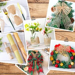 2 Rolls Mesh Burlap Wired Ribbon Open Weave Burlap Net Ribbon Fabric Ribbon DIY Craft Ribbon for Wrapping Bow Wreath DIY Crafts Party Home Decors (20 Yards x 2.5 Inch)